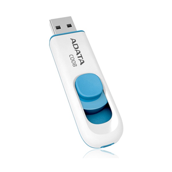 ADATA C008 キャップレス・スライド式 USB フラッシュ ドライブ 32GB USB2.0 ブルー｜AC008-32G-RWE
