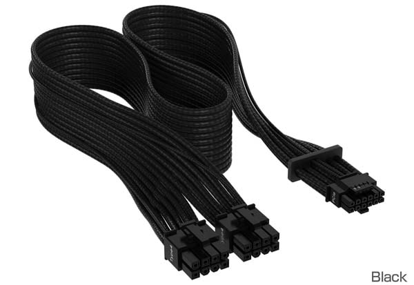Corsair Premium Individually Sleeved 12+4pin PCIe Gen 5 Type-4 600W 12VHPWR Cable, Black 電源ユニット用12VHPWRスリーブケーブル ブラック｜CP-8920331
