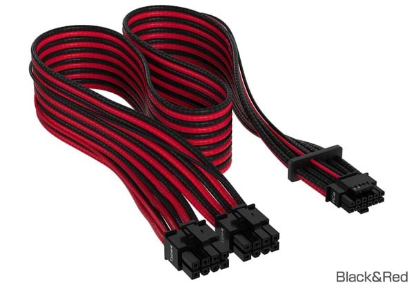 Corsair Premium Individually Sleeved 12+4pin PCIe Gen 5 Type-4 600W 12VHPWR Cable, Black&Red 電源ユニット用12VHPWRスリーブケーブル ブラック＆レッド｜CP-8920334