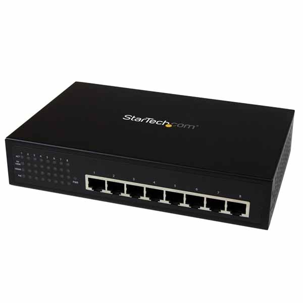 StarTech 8ポートギガビット(1000Base-T)対応アンマネージスイッチ 7ポートPoE給電対応スイッチングハブ｜IES81000POE