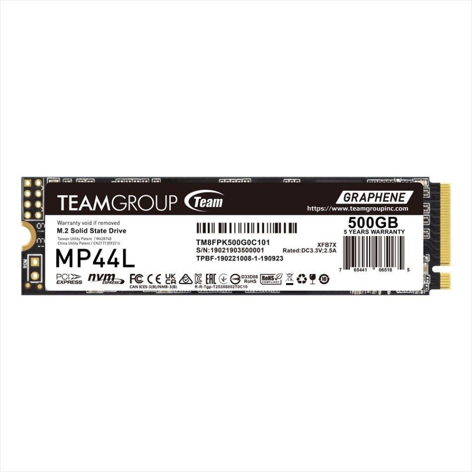 Team MP44L PCIe Gen4 x4 NVMe M.2 SSD 500GB ; 5,000MB/s / 2,500MB/s ; 440K/545K IOPS; 300TBW｜TM8FPK500G0C101