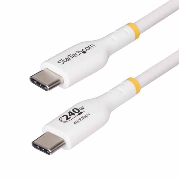 StarTech USB-C充電ケーブル/2m/USB 2.0/240W/オス・オス/ホワイト/PD対応 Type-C データ転送 急速 高速充電コード｜USB2EPR2MW