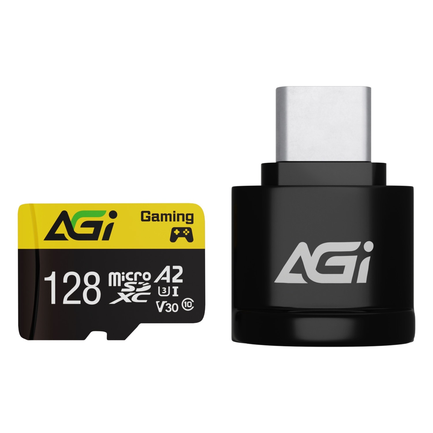 AGI TF138 Micro SDXC 128GB UHS-I U3 V30 A2 R/W up to 100/70MB/s SDメモリーカード変換アダプタ、Type-C Reader付｜AGI128G2DTF138