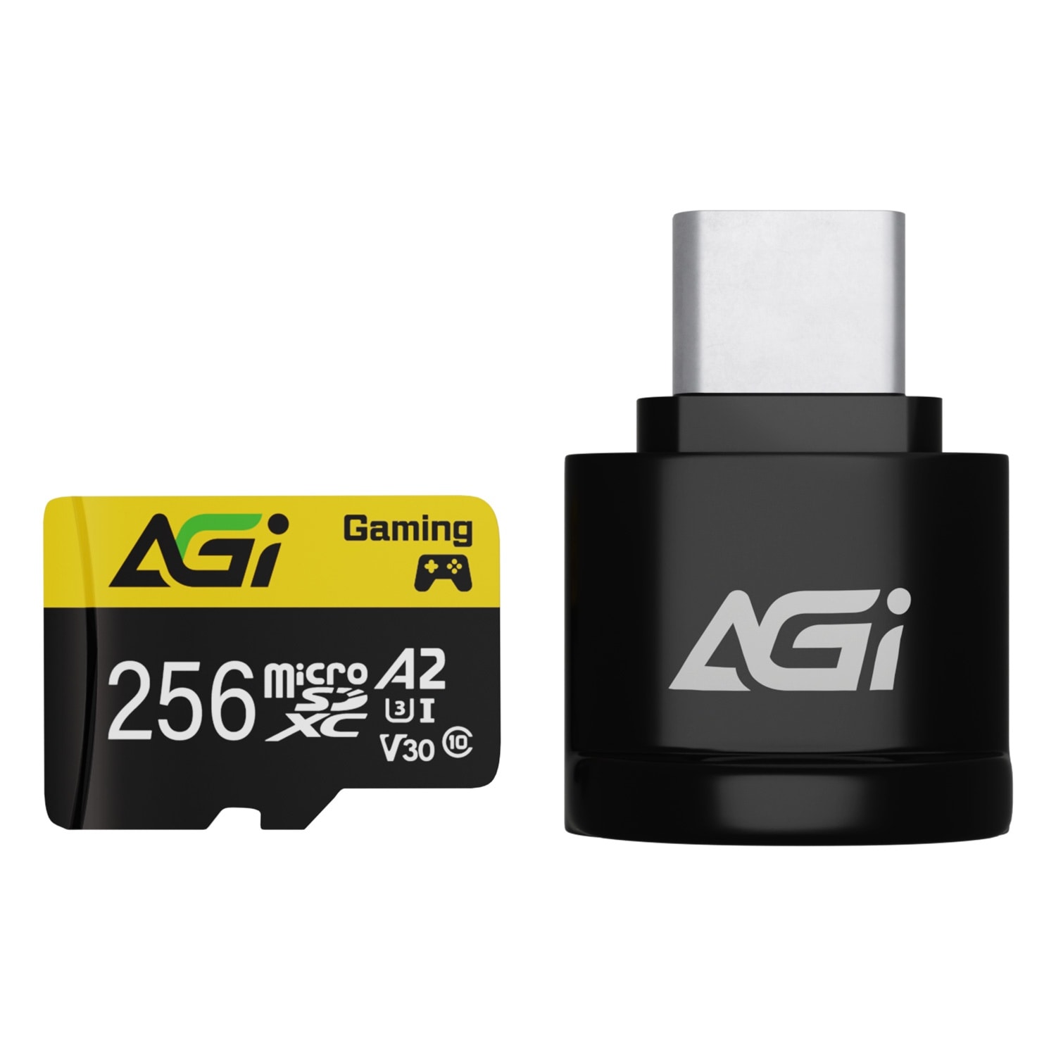 AGI TF138 Micro SDXC 256GB UHS-I U3 V30 A2 R/W up to 100/70MB/s SDメモリーカード変換アダプタ、Type-C Reader付｜AGI256G2DTF138