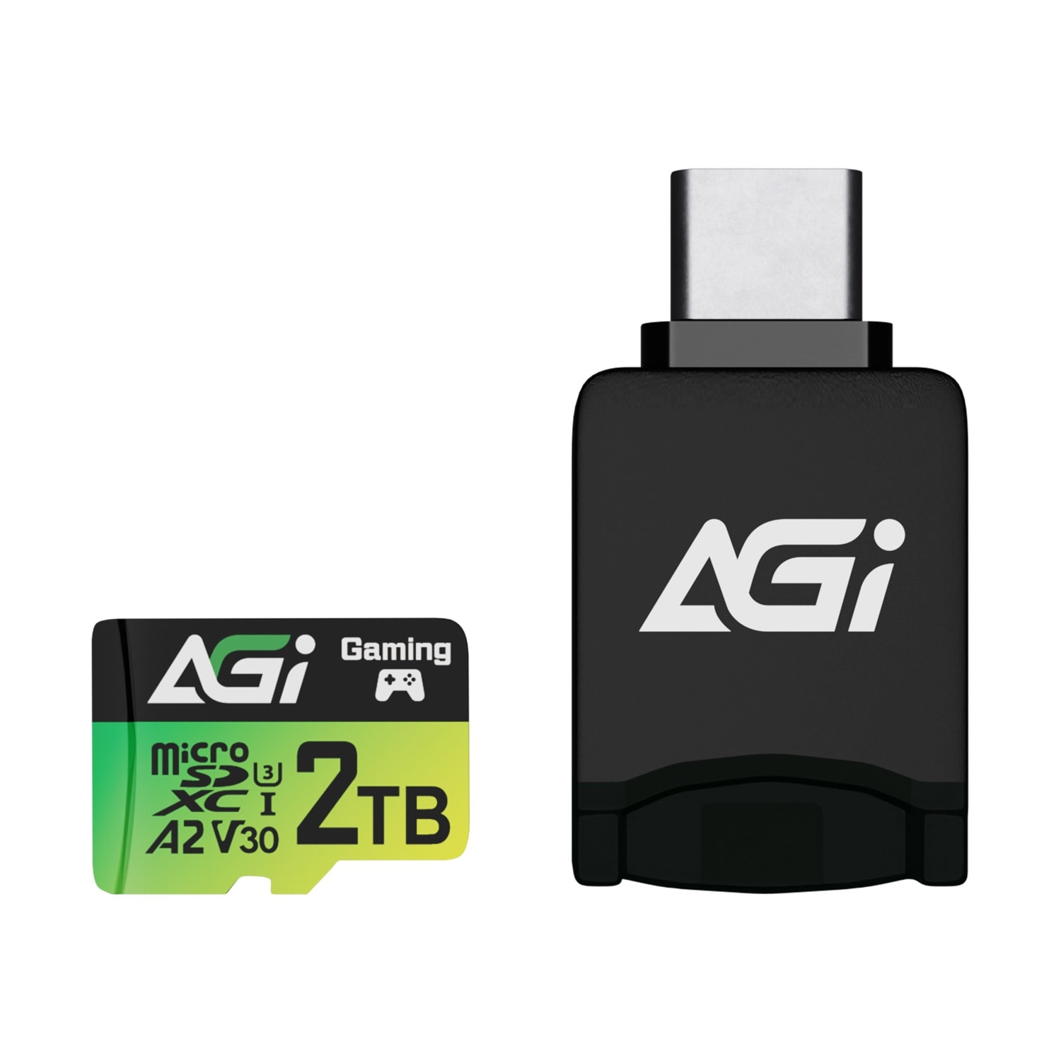 AGI TF138 Micro SDXC 2TB UHS-I U3 V30 A2 R/W up to 170/160MB/s SDメモリーカード変換アダプタ、Type-C Reader付｜AGI2T0G2CTF138