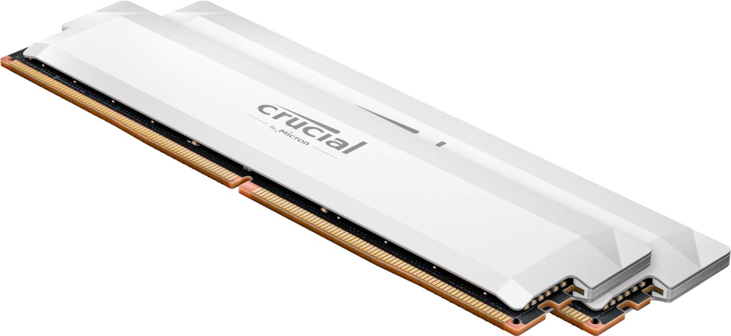 Crucial Pro OC 64GB Kit (2X32GB) DDR5-6000 UDIMM CL40 White｜CP2K32G60C40U5W