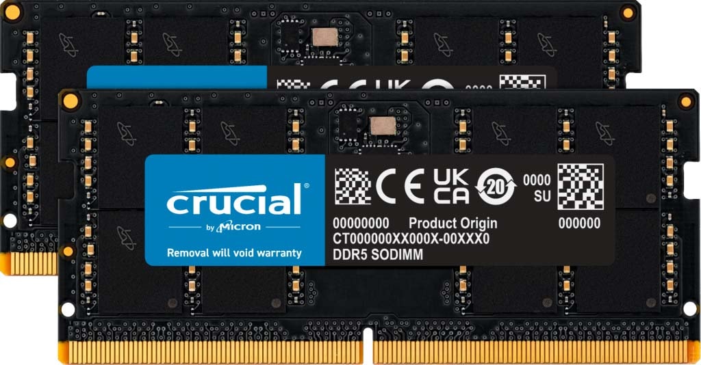 Crucial 128GB Kit (2x64GB) DDR5-5600 SODIMM CL46 (16Gbit)｜CT2K64G56C46S5