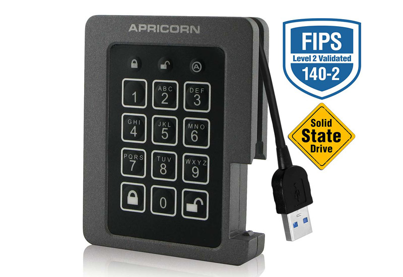 Apricorn Aegis Padlock SSD 1TB FIPS140-2 Level2認定取得データセキュリティ｜ASSD-3PL256-1TBF