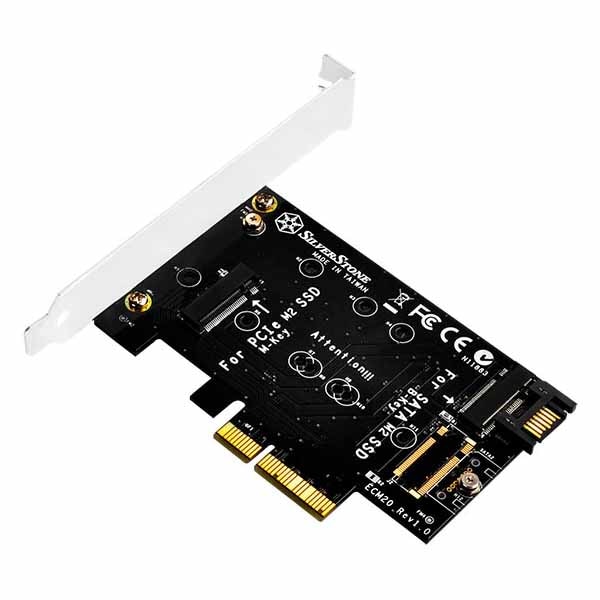 SilverStone SST-ECM20 インタフェースカード M.2ポートをPCI-Ex4／SATAインタフェースに変換｜SST-ECM20