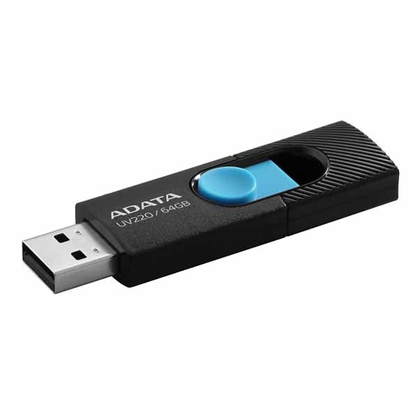 ADATA UV220 USBフラッシュドライブ 64GB USB2.0 ブラック/ブルー｜AUV220-64G-RBKBL