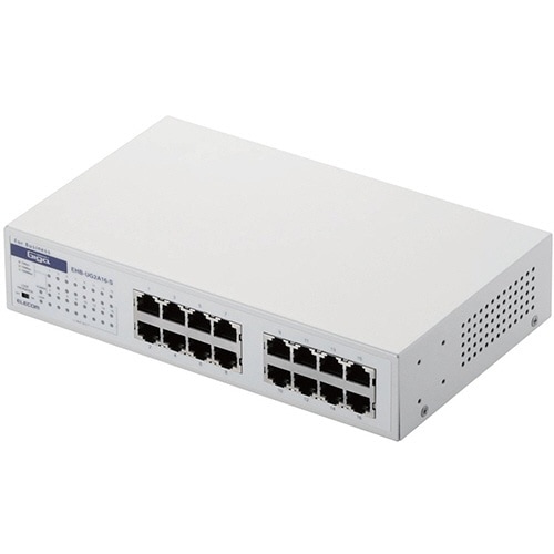 ELECOM 1000BASE-T対応 スイッチングハブ 16ポート メタル筐体 ホワイト RoHS指令準拠(10物質)｜EHB-UG2A16-S