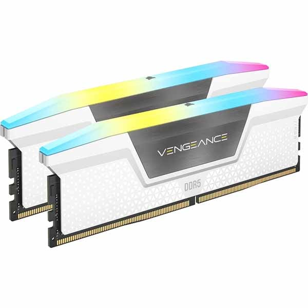 Corsair 32GB(16GBx2) DDR5 6000MT/s (PC5-48000) 30-36-36-76 UDIMM XMP 3.0 VENGEANCE RGB ホワイト 1.4V｜CMH32GX5M2B6000C30W