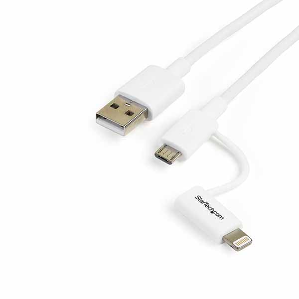 StarTech Apple Lightning/ Micro USB - USBケーブル 1m ホワイト iPhone/iPod/iPad/Androidスマホ対応｜LTUB1MWH