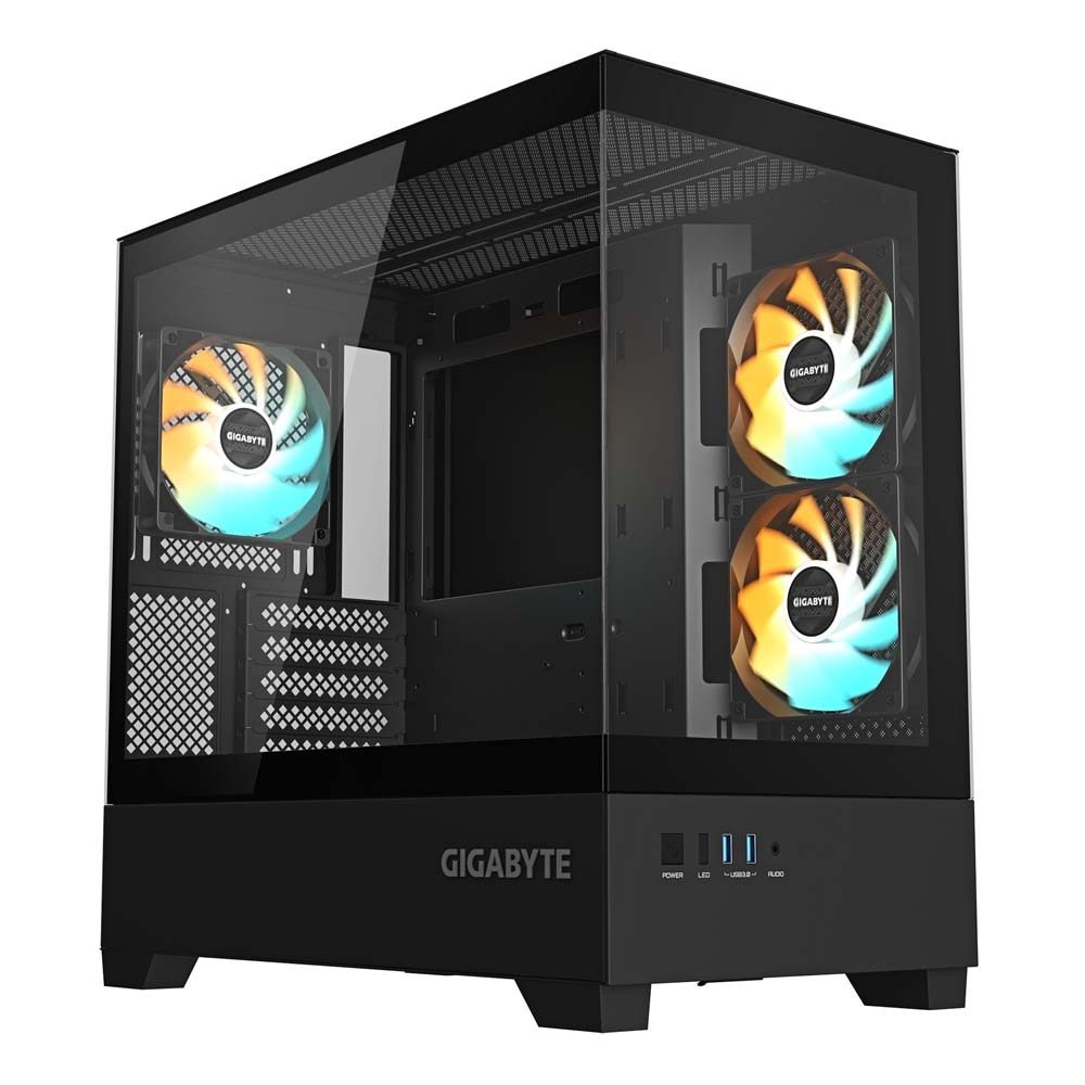 GIGABYTE C201 PANORAMIC ピラーレスデザインのPCケース ブラック｜C201P