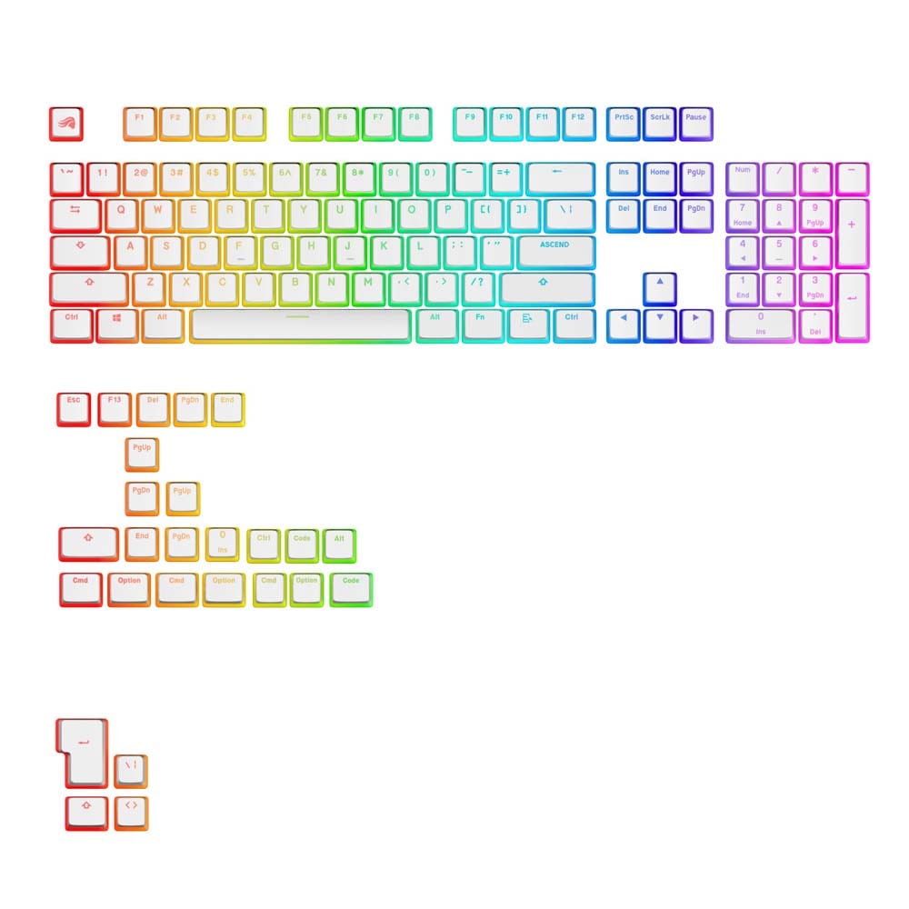 Glorious Aura V3 Keycaps White - US - Retail キーの下半分と刻印がLEDを透過 オリジナルキーキャップ ホワイト｜GLO-KB-ACC-KC-GPBT-AURA-WHT-US