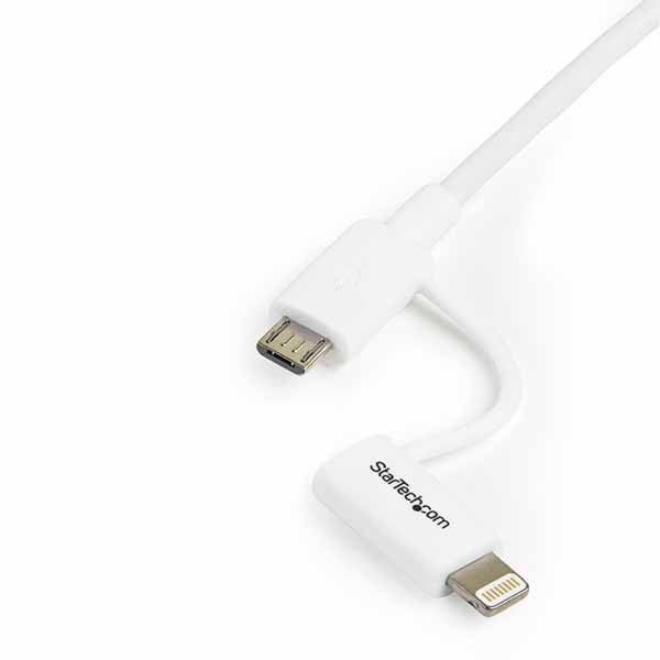 StarTech Apple Lightning/ Micro USB - USBケーブル 1m ホワイト iPhone/iPod/iPad/Androidスマホ対応|LTUB1MWH - 画像 (2)