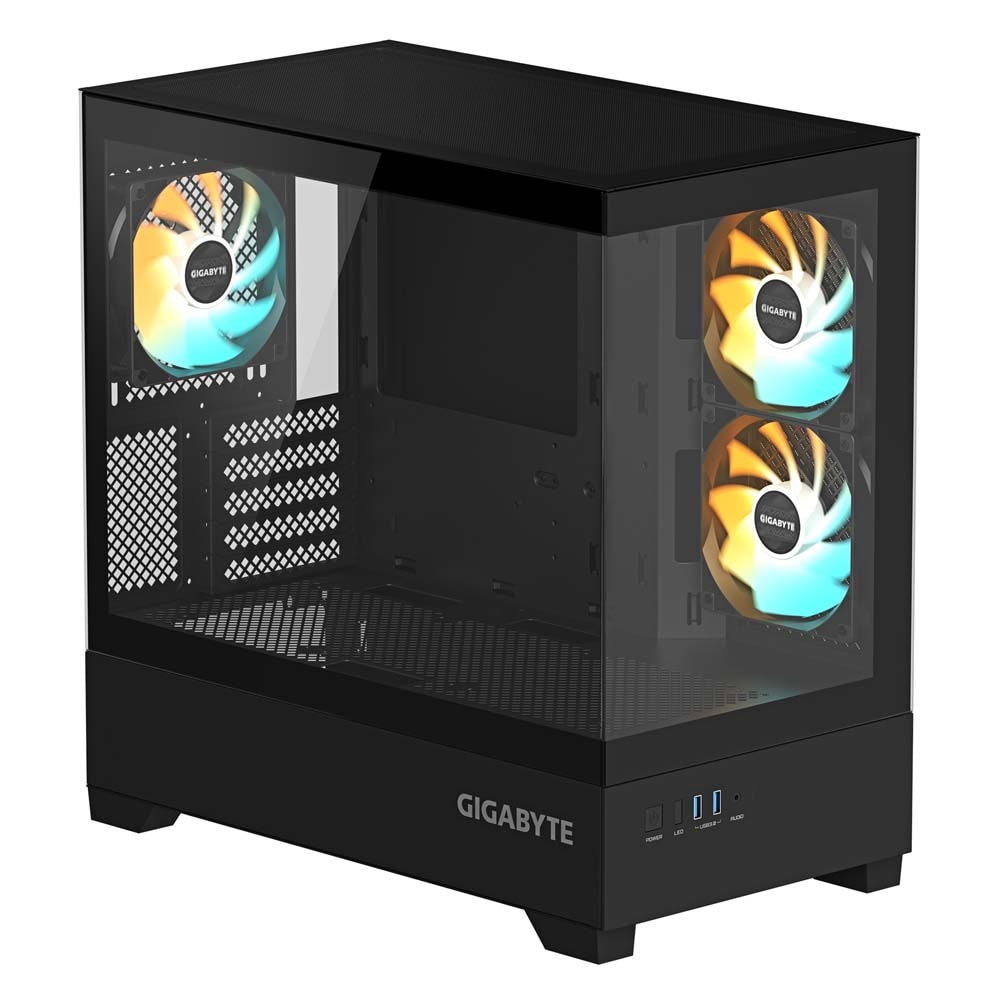GIGABYTE C201 PANORAMIC ピラーレスデザインのPCケース ブラック|C201P - 画像 (2)