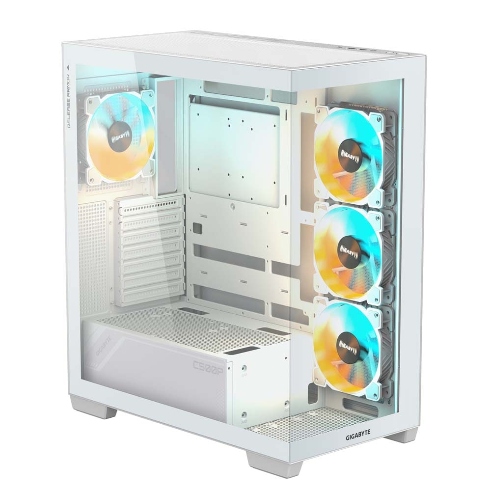 GIGABYTE C500 PANORAMIC STEALTH ICE ピラーレス設計のホワイトカラーミドルタワーケース|C500PI ST - 画像 (2)