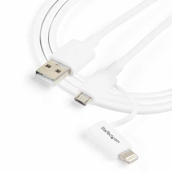 StarTech Apple Lightning/ Micro USB - USBケーブル 1m ホワイト iPhone/iPod/iPad/Androidスマホ対応|LTUB1MWH - 画像 (4)