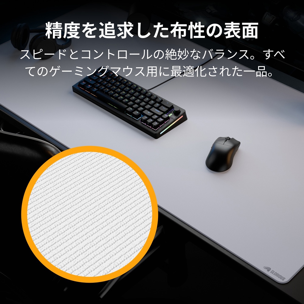 Glorious Mouse Pad 2 3XL - Stitched - White 布製ゲーミングマウスパッド (1220 x 610mm) ホワイト|GLO-MP2-CLTH-STC-3XL-WHT - 画像 (7)