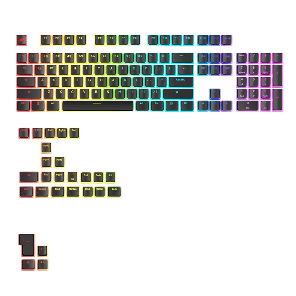 Glorious Aura V3 Keycaps Black - US - Retail キーの下半分と刻印がLEDを透過 オリジナルキーキャップ ブラック｜GLO-KB-ACC-KC-GPBT-AURA-BLK-US